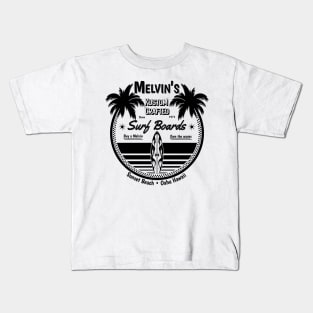 Melvin's Kustom Crafted Surfboards-Black on Front of Kids T-Shirt